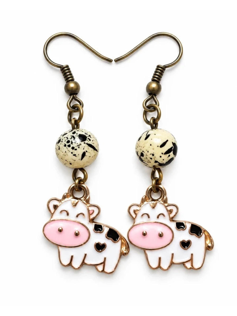 Speckled Bead Cow Dangle Earrings | cow earrings
